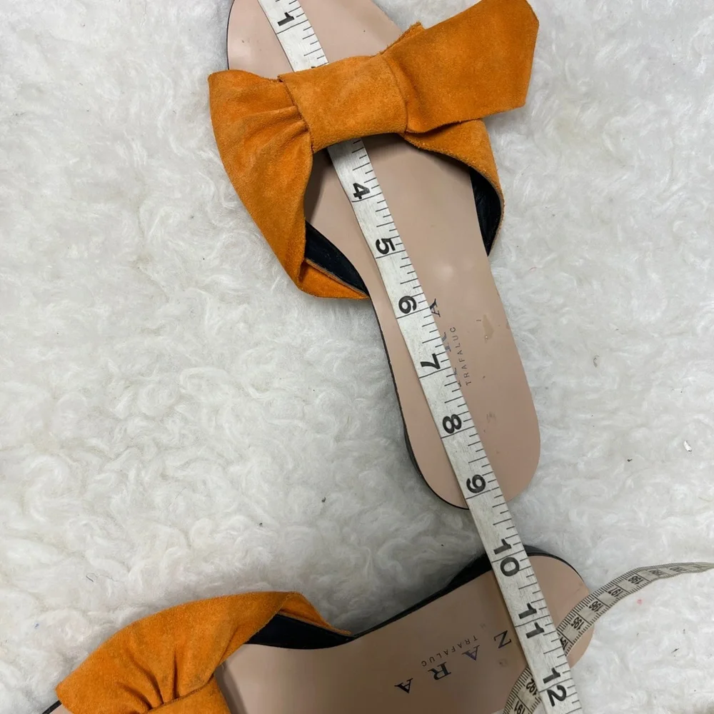 Zara Orange suede Bow slide Sandals sz 36 - Picture 3 of 8